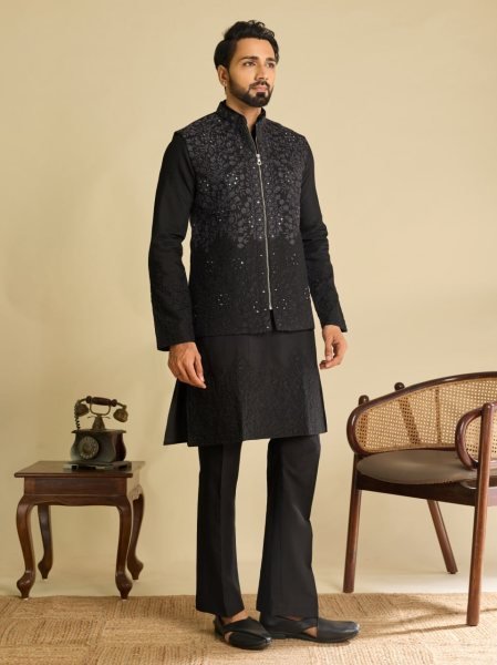 Festive Black Art Silk Koti Kurta Bottom Set with Real Mirror and Multi Thread Embroidery Kurta Pajama Wholesale