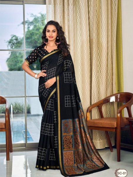 Festive Black Cotton Silk Saree with Simple Elegant Design Sarees 