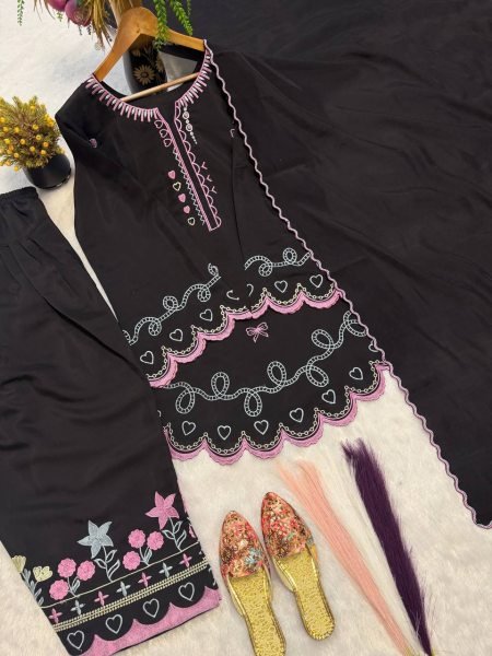 Festive Black Roman Chanderi Silk Farshi Salwar Suit with Sequin Embroidery for Wedding Ready To Wear Collection