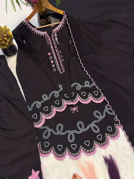 Festive Black Roman Chanderi Silk Farshi Salwar Suit with Sequin Embroidery for Wedding Ready To Wear Collection