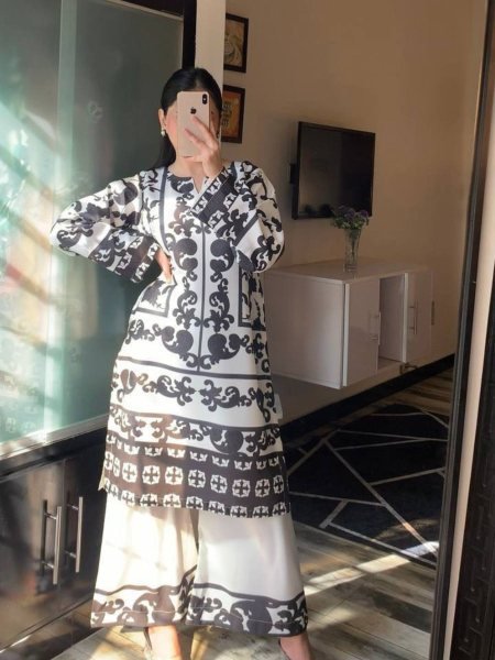 Festive Black White Stylish Crepe Co Ord Set for Women Casual Collection Kurtis