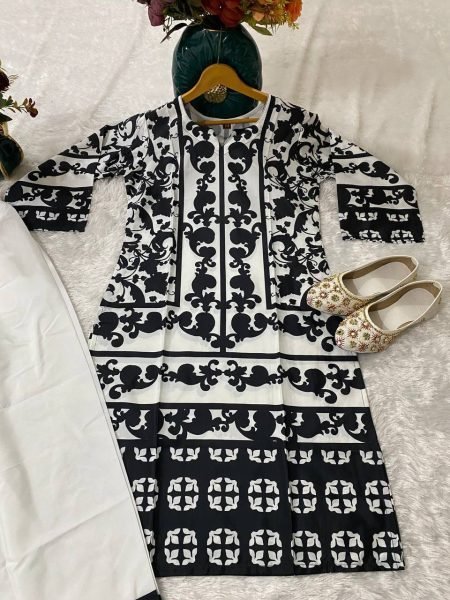 Festive Black White Stylish Crepe Co Ord Set for Women Casual Collection CO ORD Sets
