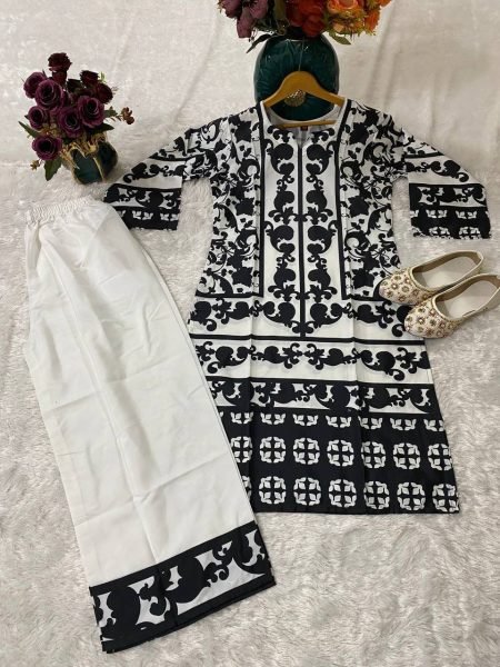 Festive Black White Stylish Crepe Co Ord Set for Women Casual Collection CO ORD Sets