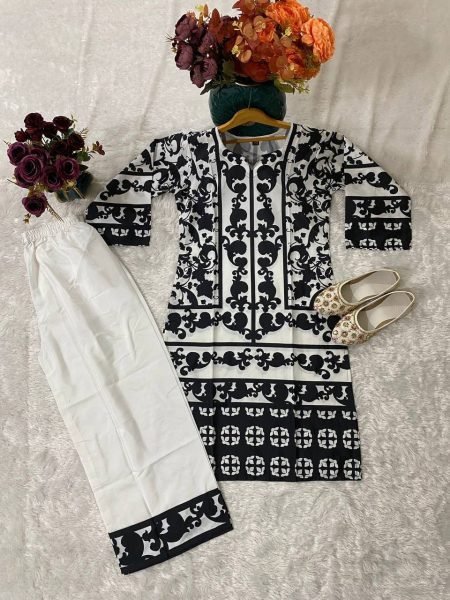 Festive Black White Stylish Crepe Co Ord Set for Women Casual Collection CO ORD Sets