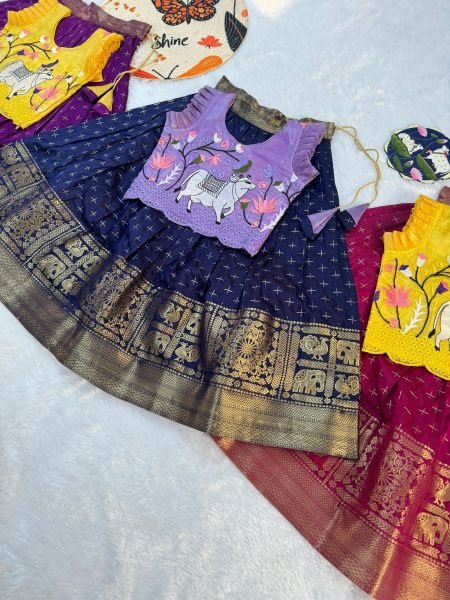 Festive Blue Girls Lehenga Choli with Embroidery Blouse for Festive Wear Girls Wear