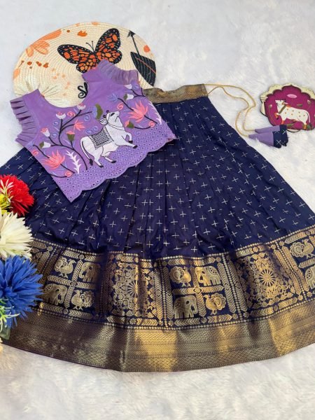 Festive Blue Girls Lehenga Choli with Embroidery Blouse for Festive Wear Girls Wear