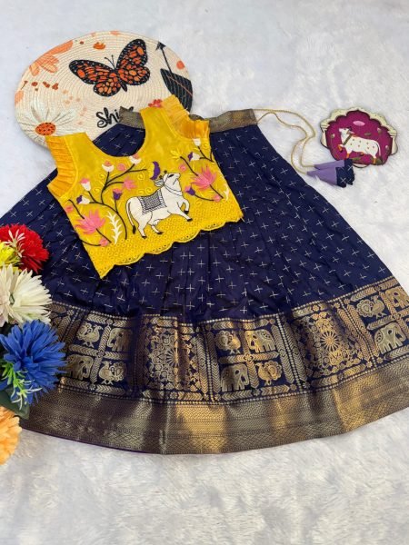 Festive Blue Girls Lehenga Choli with Embroidery Blouse for Festive Wear Girls Wear