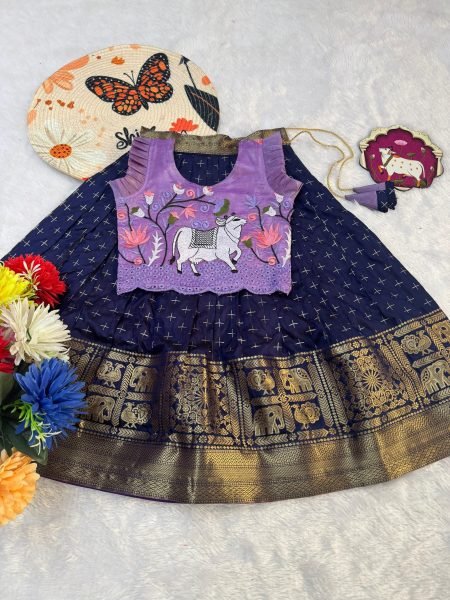 Festive Blue Girls Lehenga Choli with Embroidery Blouse for Festive Wear Girls Wear