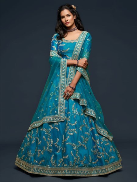 Festive Blue Wedding Special Lehenga Choli Set with Can-Can Layered Inner With Net Dupatta  Lehenga