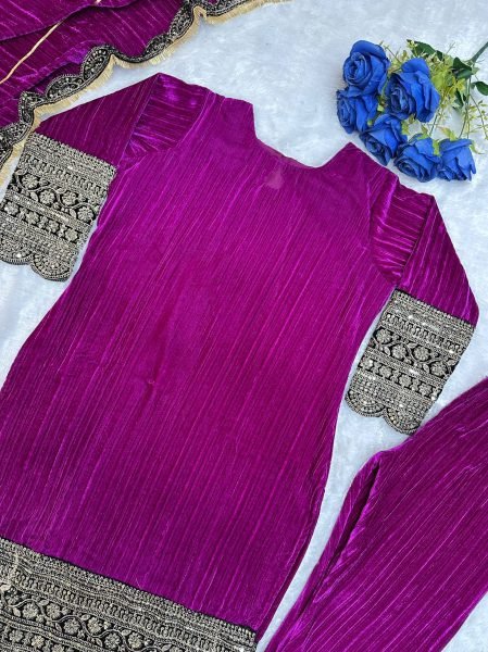 Festive Charm Pink Velvet Suit for Winter Wedding Wear at Manufacturer Rate Ready To Wear Collection