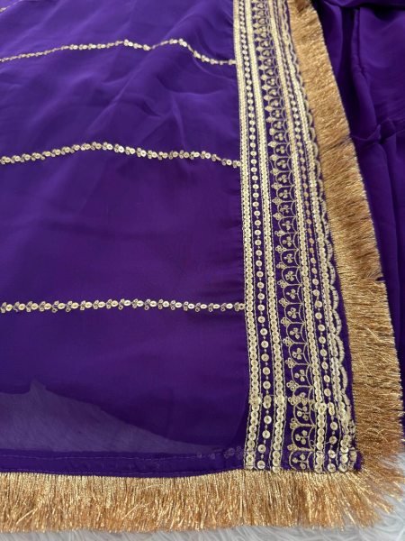 Festive-charm Purple 15m Flair Georgette Ruffle Anarkali with Dupatta for Party Wear Georgette Kurti 