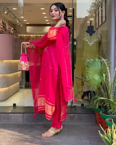 Festive charm Viscose Silk Embroidered Lagadi Patta Kurti with Cotton Pant   Cut Work Dupatta for Office Wear  Straight Cut Long Kurtis