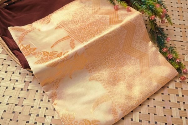 Festive Cream Soft Lichi Silk Saree with Rich Jacquard Weaving and Heavy Brocade Blouse Silk Sarees Wholesale