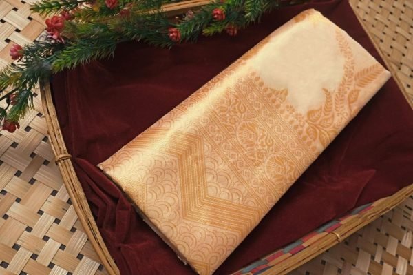 Festive Cream Soft Lichi Silk Saree with Rich Jacquard Weaving and Heavy Brocade Blouse Silk Sarees Wholesale