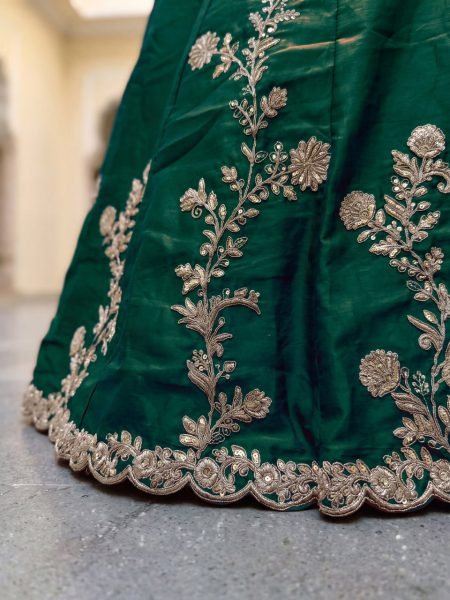Festive Dark Green Rangoli Silk Semi Stitched Lehenga with Embroidered Blouse and Dupatta Designer Lehenga Choli