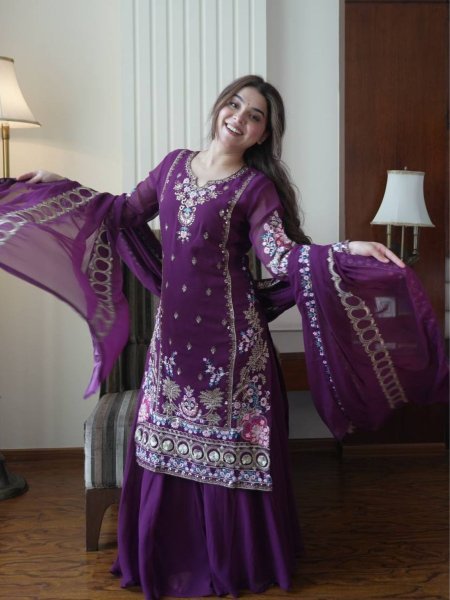 Festive Elegant Fox Georgette Sequence Plazzo Set Wholesale Rate Ready To Wear Suit