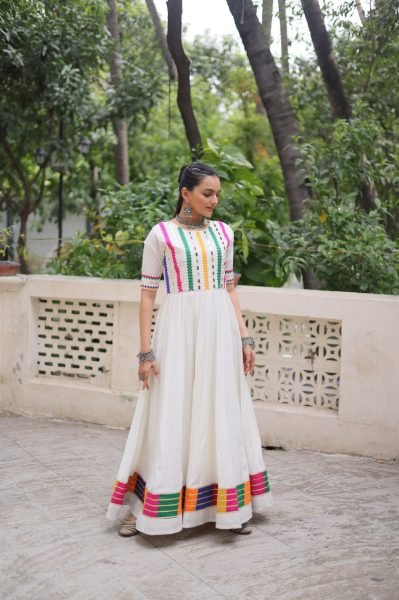 Festive Flair Anarkali Gown in Roman Fabric with Cotton Lining Stylish Navratri Look Navratri Collection