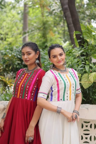 Festive Flair Anarkali Gown in Roman Fabric with Cotton Lining Stylish Navratri Look Navratri Collection