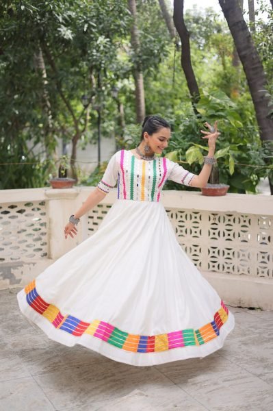 Festive Flair Anarkali Gown in Roman Fabric with Cotton Lining Stylish Navratri Look Navratri Collection