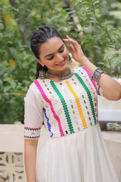 Festive Flair Anarkali Gown in Roman Fabric with Cotton Lining Stylish Navratri Look Navratri Collection