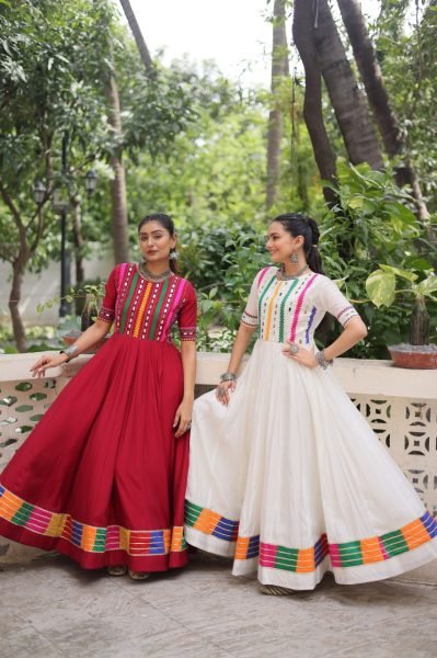 Festive Flair Anarkali Gown in Roman Fabric with Cotton Lining Stylish Navratri Look Navratri Collection