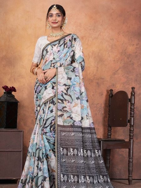 Festive Flow Soft Chanderi Silk Saree with Gold Zari Patti  & Digital Pallu Sarees 