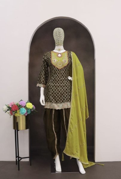 Grace Mehendi Green Dhoti Suit for Bridesmaids at Mehendi Designer Plazzo Salwar Suits Wholesale