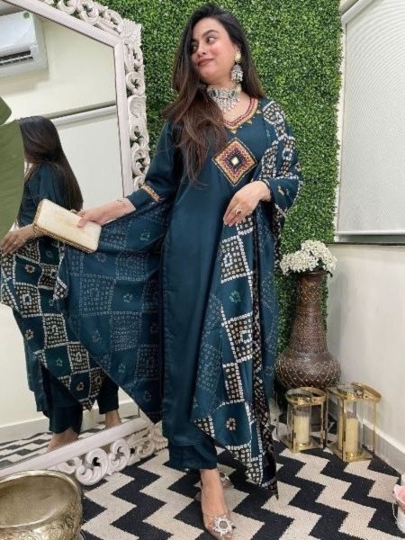 Festive Kurti Set in Teal Bandhej Pattern  &  Ready to Wear Statement Look Kurtis