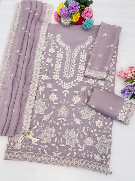 Festive Lavender Chiffon Georgette Suit Set with Handwork and Sequins Embroidery Sharara Set