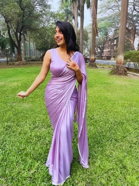 Festive Lavender Space Silk Saree with Beautiful Handwork Lace and Running Blouse 