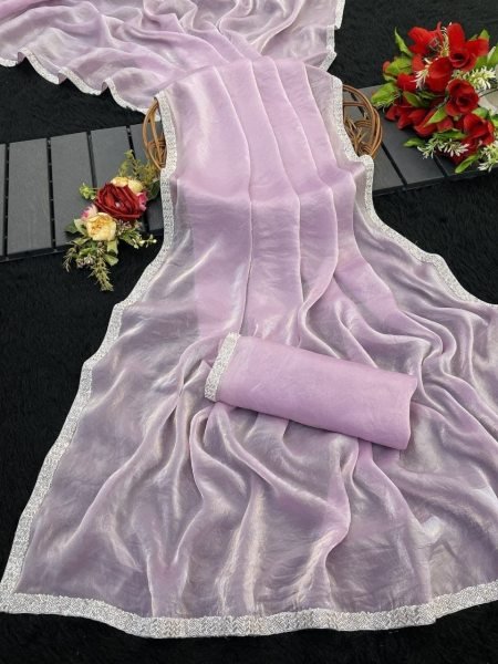 Festive Lavender Space Silk Saree with Beautiful Handwork Lace and Running Blouse Silk Sarees Wholesale