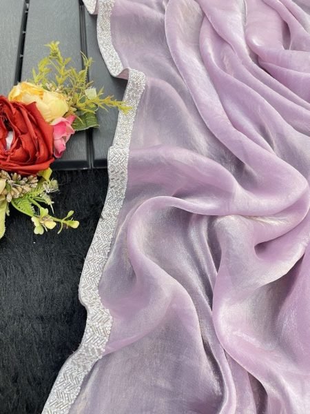 Festive Lavender Space Silk Saree with Beautiful Handwork Lace and Running Blouse Silk Sarees Wholesale