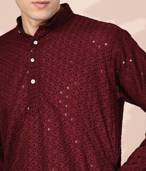 Festive Maroon Cotton Lucknowi Kurta for Men Party and Festive Collection Kurta Pajama Wholesale