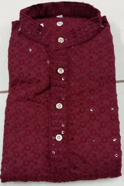 Festive Maroon Cotton Lucknowi Kurta for Men Party and Festive Collection Kurta Pajama Wholesale