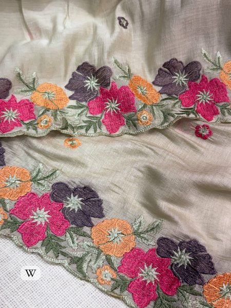 Festive OffWhite Coral Chiffon Saree with Embroidered Blouse at Manufacturer Rate Pure Chiffon Sarees Wholesale