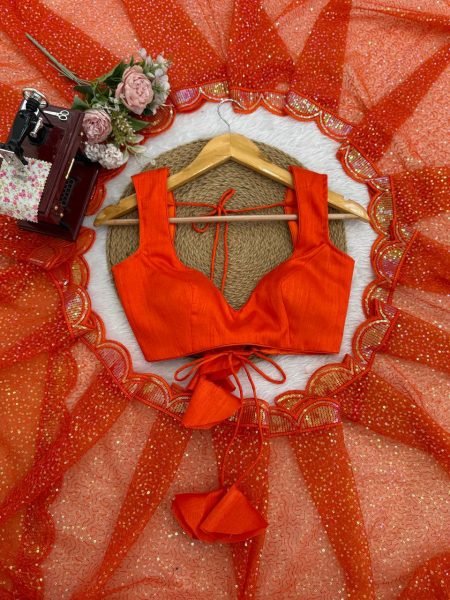 Festive Orange Soft Net Party Wear Saree with Benglori Silk Blouse for Functions  Net Sarees Wholesale