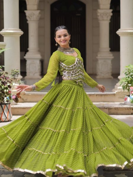 Festive Parrot Green Leheriya Lehenga with Blouse at Manufacturer Price  Lehenga