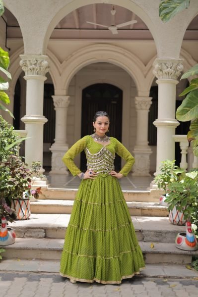 Festive Parrot Green Leheriya Lehenga with Blouse at Manufacturer Price Navratri Lehnega Choli
