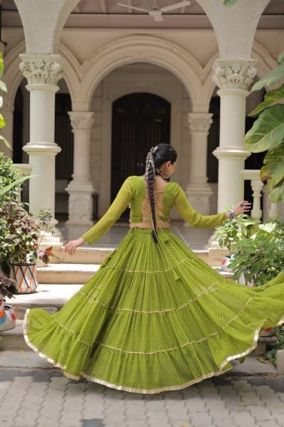 Festive Parrot Green Leheriya Lehenga with Blouse at Manufacturer Price Navratri Lehnega Choli