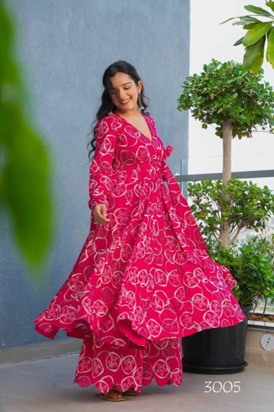 Festive Pink Digital Printed Heavy Rayon Kurti with Bottom at Wholesale Rate  Printed Kurtis