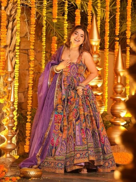 Festive Pure Original Crepe Maxi Gown Set With Sleeveless Suits For Wedding Wear  Ready To Wear Suit