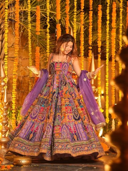 Festive Pure Original Crepe Maxi Gown Set With Sleeveless Suits For Wedding Wear  Ready To Wear Collection