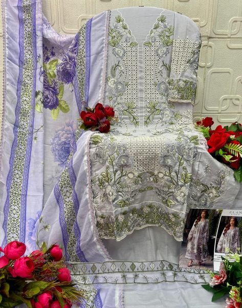 Festive Purple Designer Cambric Lawn Cotton Suit with Digital Print Dupatta Pakistani Suits Wholesale