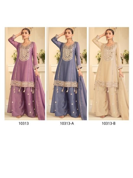 Festive Purple Simar Silk Kurti with Original Mirror Embroidery and Palazzo at Wholesale Rate Designer Plazzo Salwar Suits Wholesale