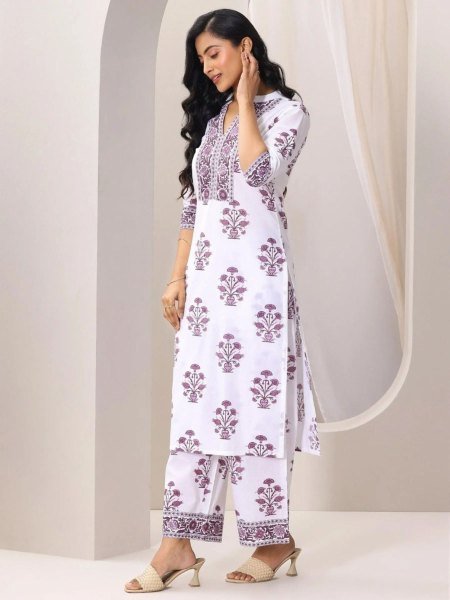 Festive Purple Trendy Cotton Blend Suit Set for Everyday Wear Kurtis