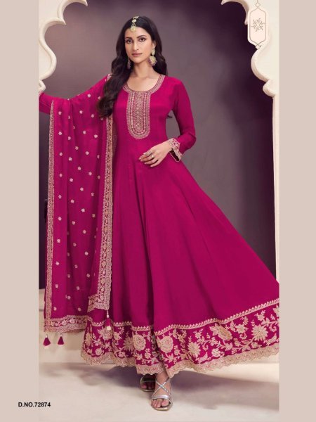Rose Pink Radiance Chinon Anarkali Suit with Heavy Work for Mehndi Nights Salwar Kameez