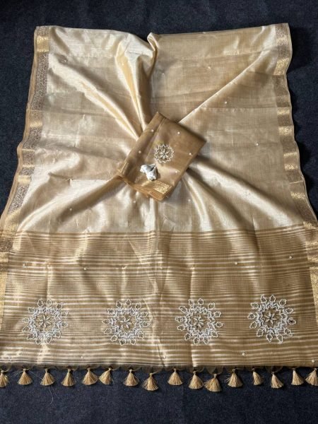 Festive Royal Look Golden Trusser Saree with Rich Zari Weaving Work For Wedding Sarees 