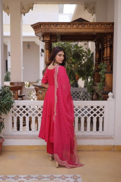 Festive Royalty Pink Fancy Kurti Set With Sequins Cut Work Dupatta Ready To Wear Collection