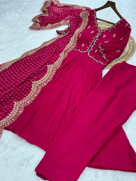 Festive Royalty Pink Fancy Kurti Set With Sequins Cut Work Dupatta Ready To Wear Collection