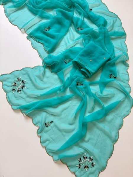 Festive Sky Blue Handcrafted Siffon Saree with Beautiful Patch Work at Manufacturer Rate Sarees 